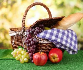 Basket with products for picnic Stock Photo 04
