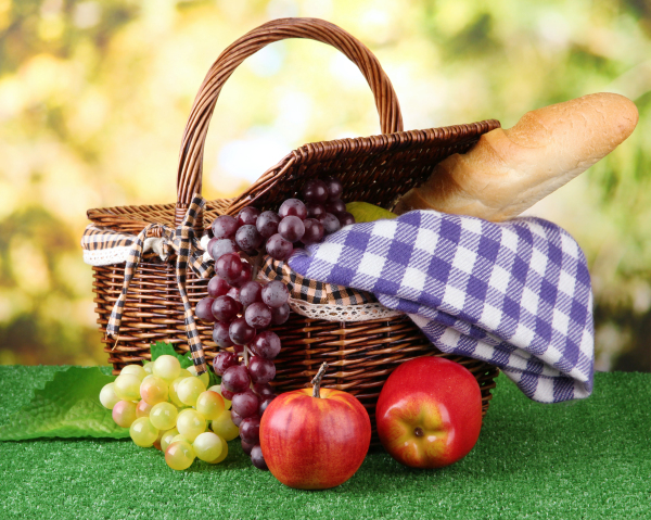 Basket with products for picnic Stock Photo 04