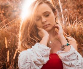 Beautiful attractive young blonde girl Stock Photo