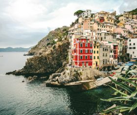 Beautiful sea view houses on mountain slope Stock Photo