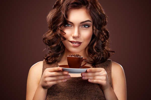 Beautiful smiling woman with a cup of tea Stock Photo 02