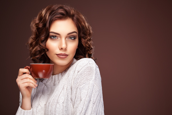 Beautiful smiling woman with a cup of tea Stock Photo 09