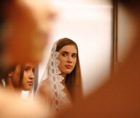 Beautiful woman in wedding costume Stock Photo