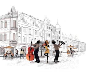 Beauty streets white old people musician vector