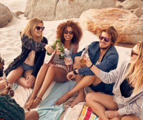 Best friends at beach party Stock Photo 01