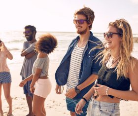 Best friends at beach party Stock Photo 02