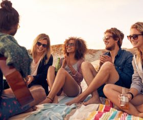 Best friends at beach party Stock Photo 04