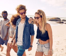 Best friends at beach party Stock Photo 05