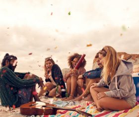 Best friends at beach party Stock Photo 07