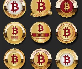 Bitcoin accepted here golden labels vector illustration