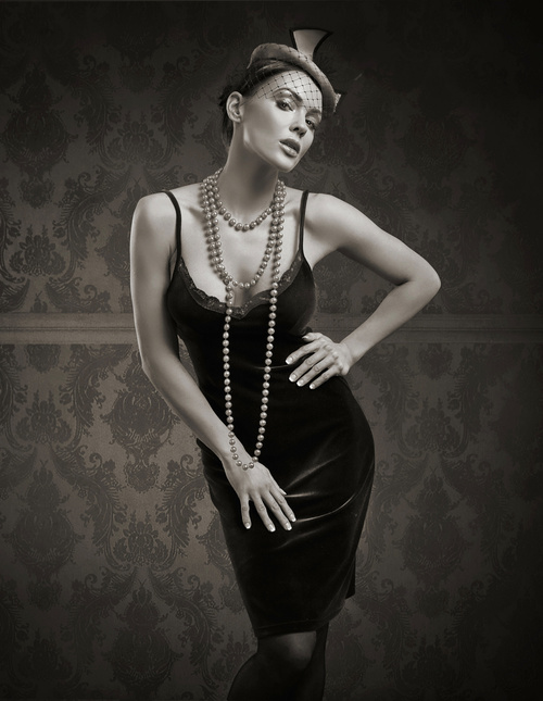 Black and white photo of fashion beautiful woman Stock Photo