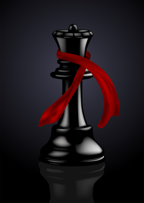 Black chess with red ribbon vector 02
