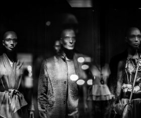 Black white picture of mannequins in store Stock Photo