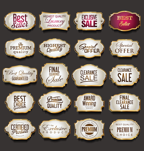 Blank golden frames and labels vector collection