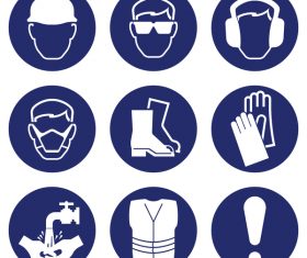 Blue safety icons set