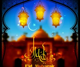 Blurs Eid mubarak background with arabic lamp vector
