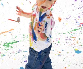 Boy from tip to toe paint with an oil Stock Photo 01