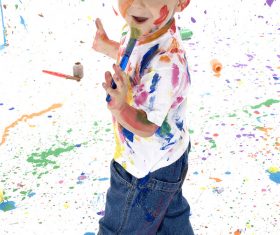 Boy from tip to toe paint with an oil Stock Photo 02