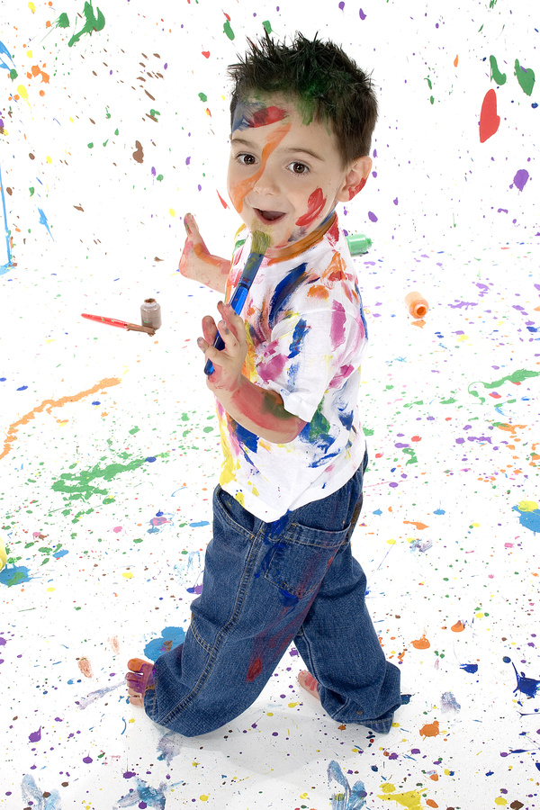 Boy from tip to toe paint with an oil Stock Photo 02