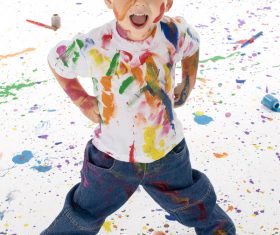 Boy from tip to toe paint with an oil Stock Photo 03