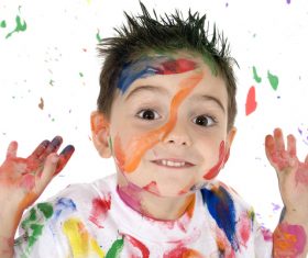 Boy from tip to toe paint with an oil Stock Photo 04