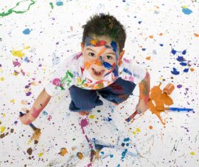 Boy from tip to toe paint with an oil Stock Photo 05
