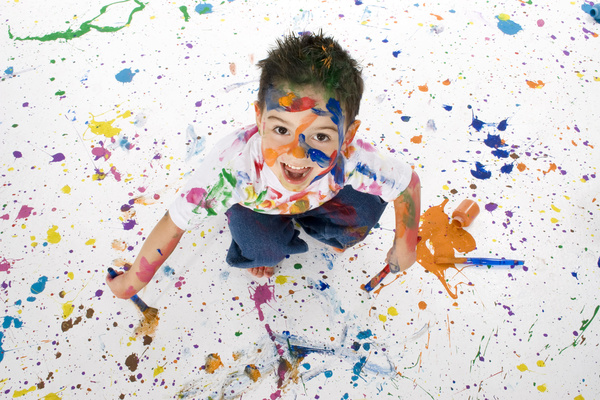 Boy from tip to toe paint with an oil Stock Photo 05
