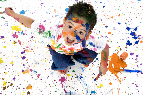 Boy from tip to toe paint with an oil Stock Photo 07