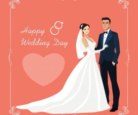Bride and groom with wedding invitation card vector 01