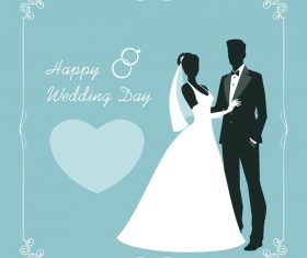 Bride and groom with wedding invitation card vector 02