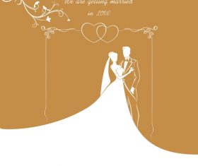 Bride and groom with wedding invitation card vector 03