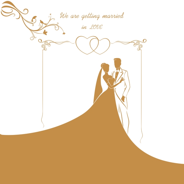 Bride and groom with wedding invitation card vector 04
