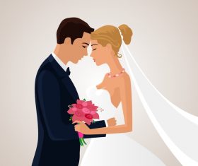 Bride and groom with wedding invitation card vector 05