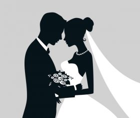Bride and groom with wedding invitation card vector 08
