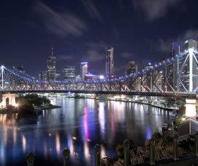Bright cross-sea bridge at night Stock Photo 01