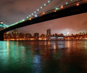 Bright cross-sea bridge at night Stock Photo 02