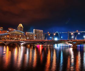 Bright cross-sea bridge at night Stock Photo 03