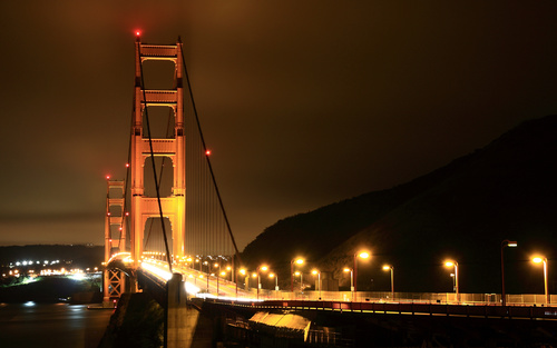 Bright cross-sea bridge at night Stock Photo 04