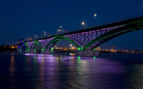 Bright cross-sea bridge at night Stock Photo 05