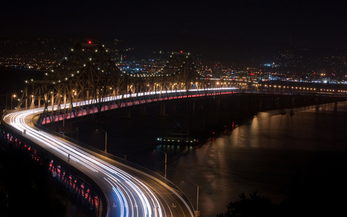 Bright cross-sea bridge at night Stock Photo 06