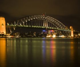 Bright cross-sea bridge at night Stock Photo 08