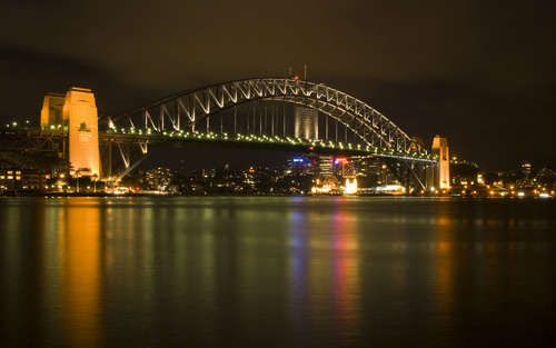 Bright cross-sea bridge at night Stock Photo 08