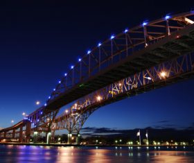 Bright cross-sea bridge at night Stock Photo 09