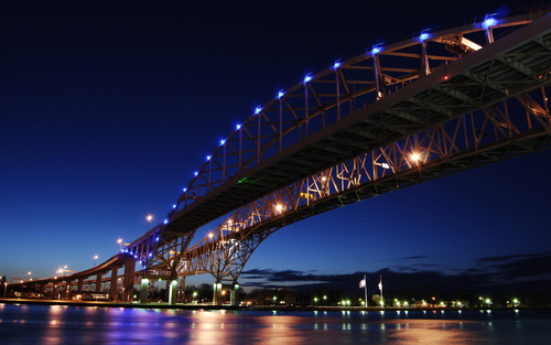 Bright cross-sea bridge at night Stock Photo 09