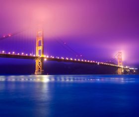 Brightly lit city and bridge Stock Photo 09