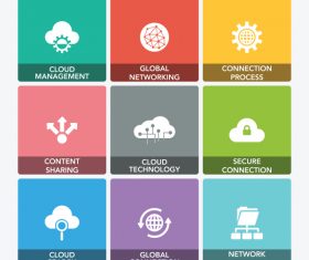 Cloud data technology icons set