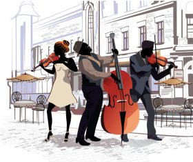 Cafe people with round violinists vector