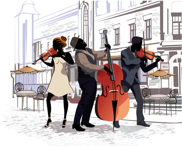 Cafe people with round violinists vector