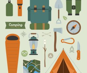 Camping equipment design elements vector set 01