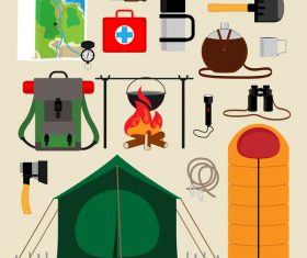 Camping and Hiking Equipment Design Elements Set Stock Vector by